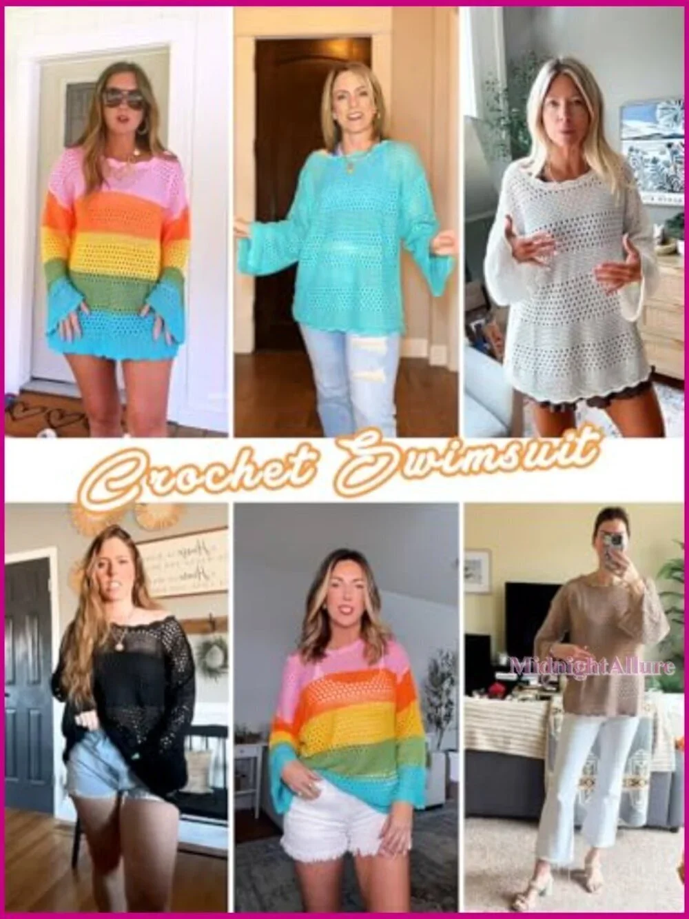 Large Crochet Swimsuit Coverup Long Sleeve Tunic Top Beach Vacation